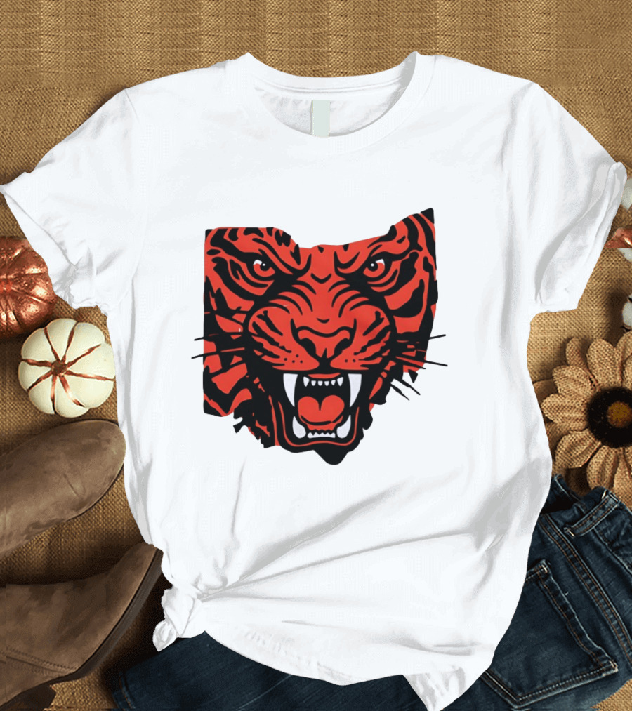 Aggressive Tiger Face Big Cat Animal Fierce Red And Black Tiger Head T-Shirt