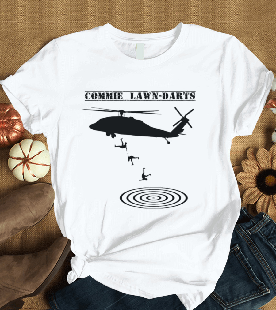Commie Lawn Darts Helicopter Paratrooper Meme Target Landing T-Shirt