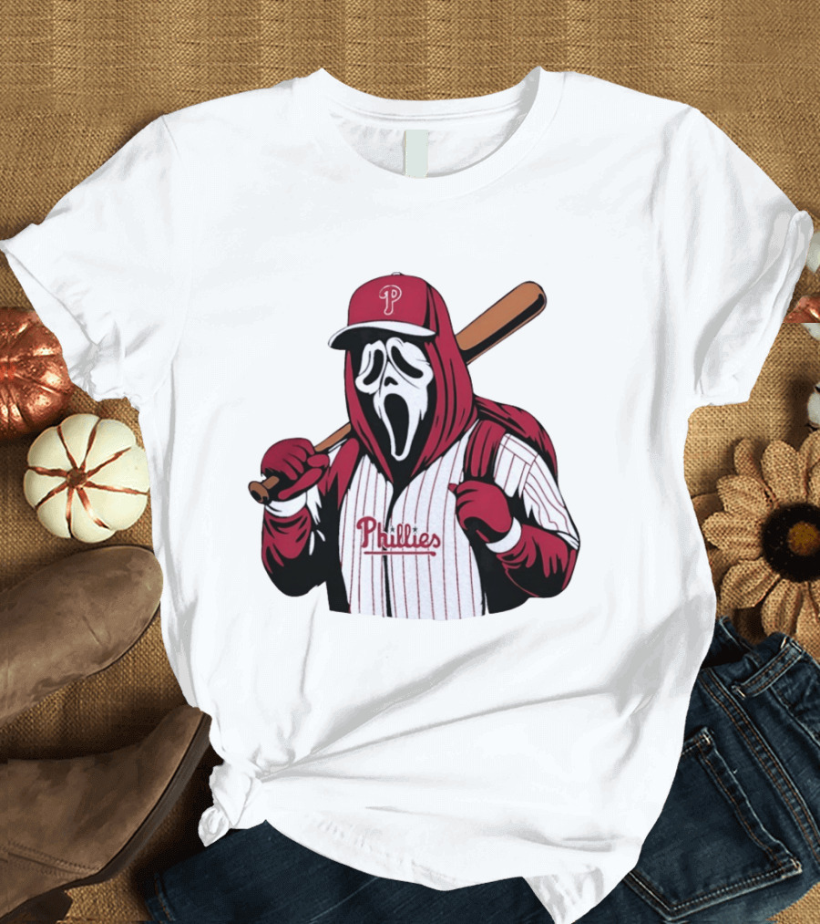 Philadelphia Phillies Ghostface Scream Baseball Horror Movie T-Shirt