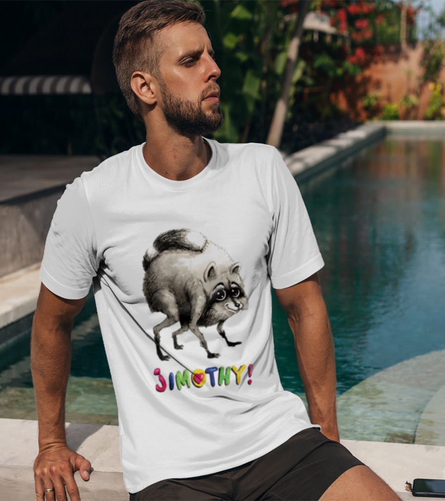 Jimothy Raccoon Rainbow Text Playful T-Shirt