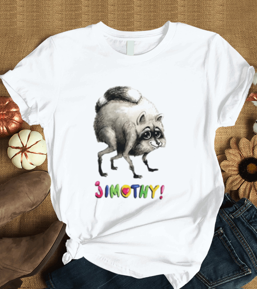 Jimothy Raccoon Rainbow Text Playful T-Shirt
