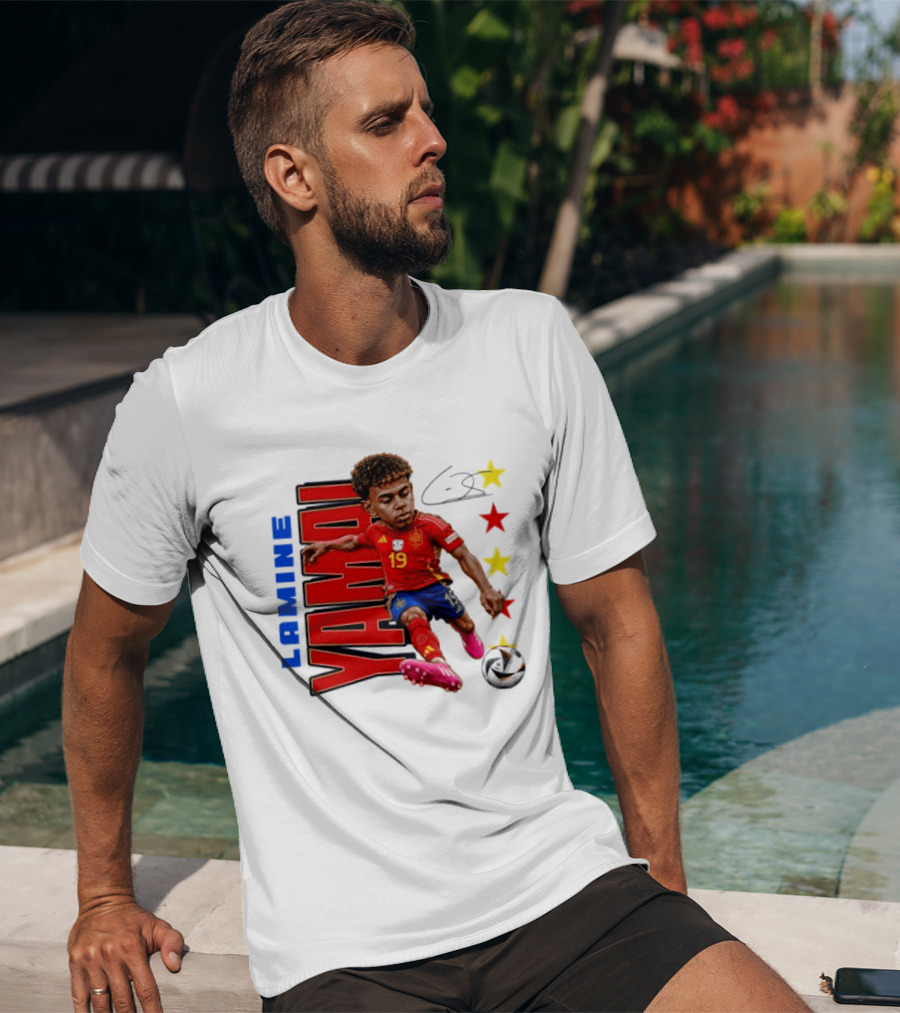 Lamine Yamal No 19 Spain National Team Soccer Star With Signature And Stars T-Shirt