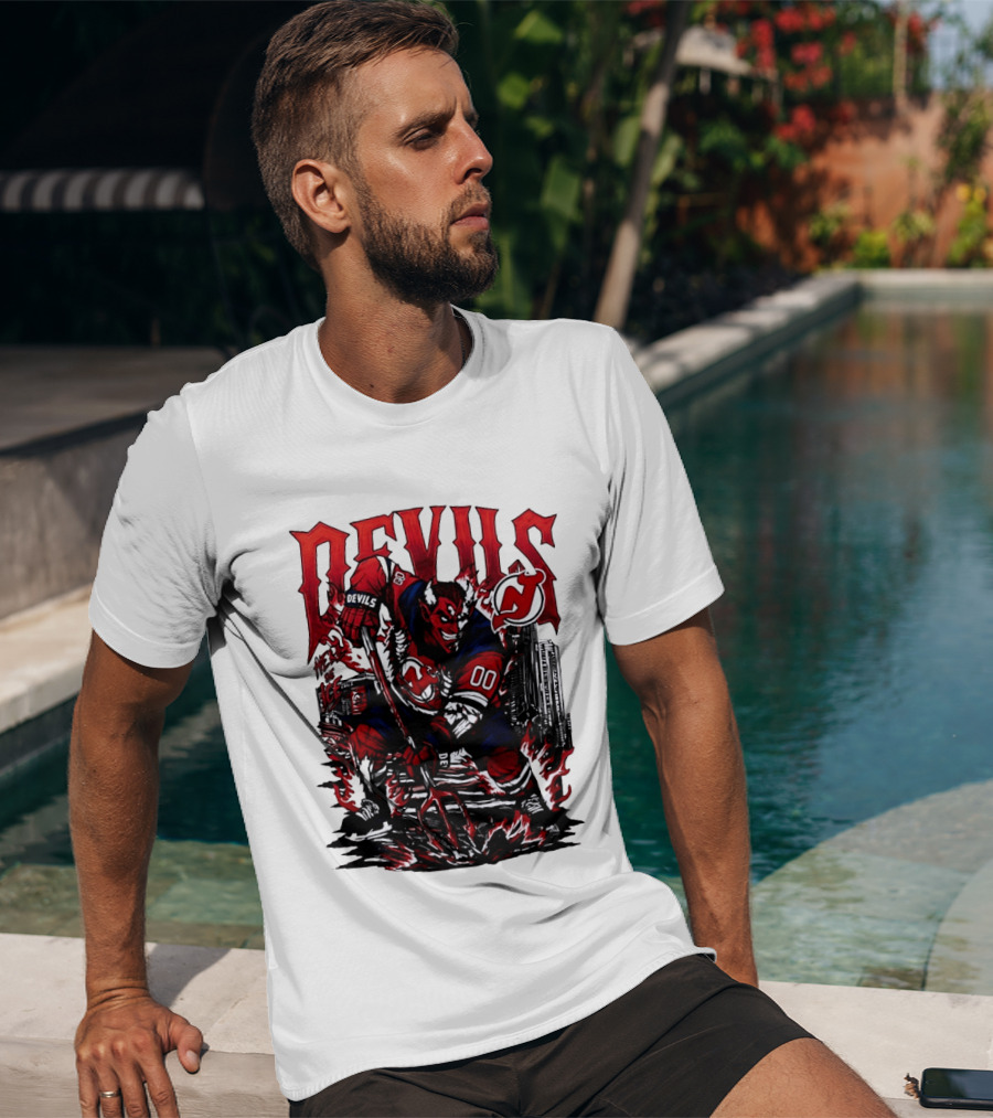New Jersey Devils Hell On Ice Demon Skating T-Shirt