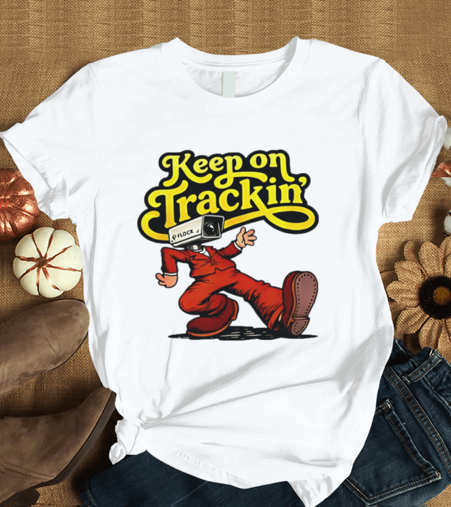Keep On Trackin' Security Camera Head Person Walking T-Shirt