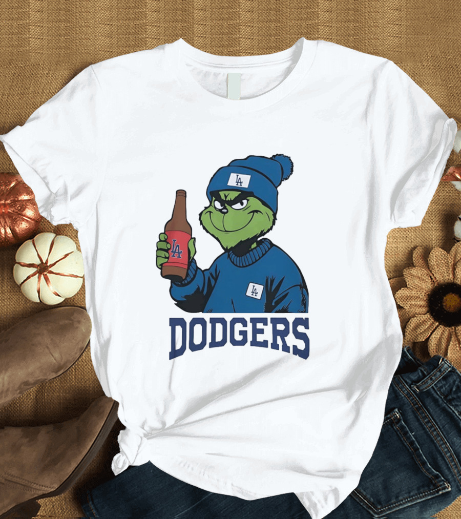 Los Angeles Dodgers MLB Christmas Grinch Beanie And Sweater T-Shirt