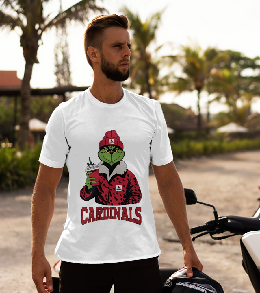 The Grinch In St Louis Cardinals Jacket With Coffee Christmas T-Shirt