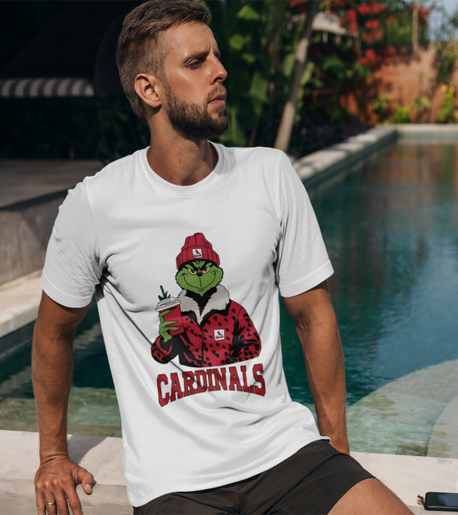 The Grinch In St Louis Cardinals Jacket With Coffee Christmas T-Shirt
