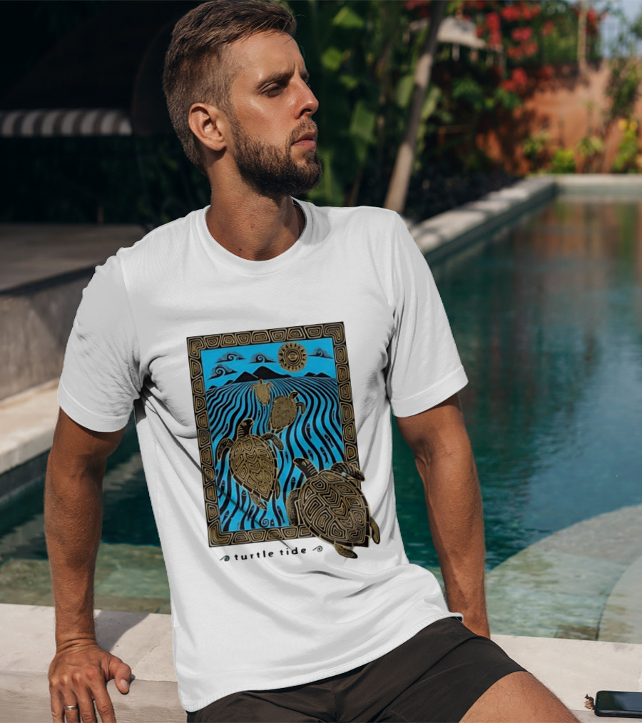 Turtle Tide Ocean Sea Life Coastal Nautical Waves And Sun T-Shirt