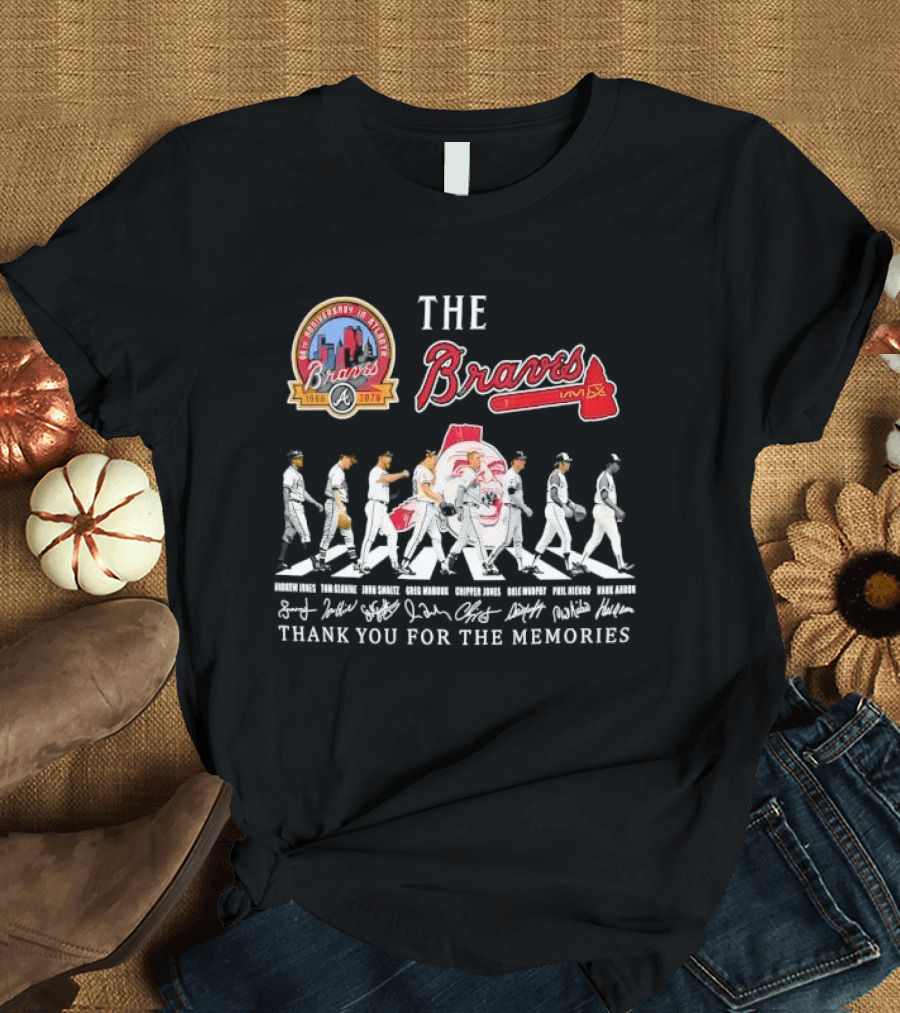 Atlanta Braves 60th Anniversary Legends Hank Aaron John Smoltz Greg Maddux Chipper Jones Thank You For The Memories T-Shirt