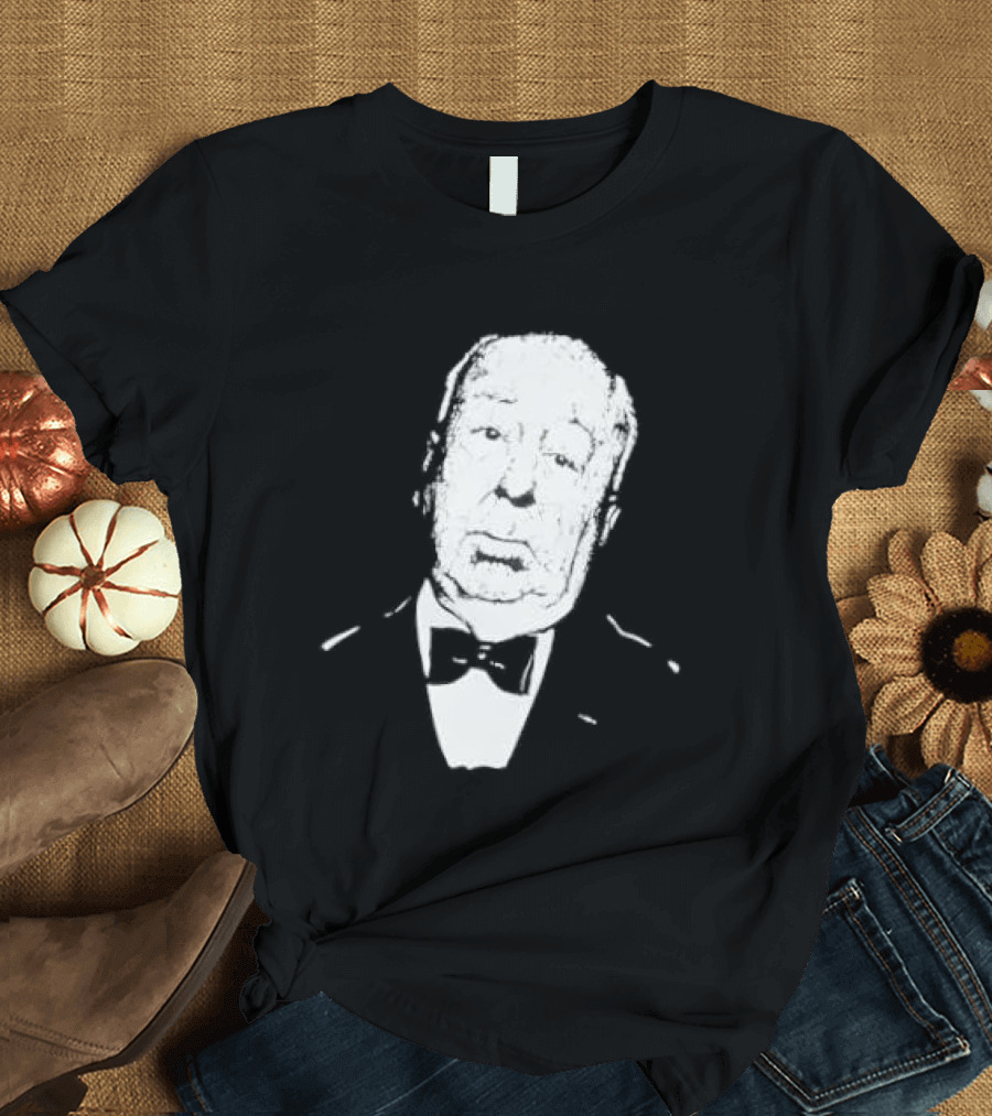Alfred Hitchcock Staring Silhouette Iconic Filmmaker Style Bowtie T-Shirt