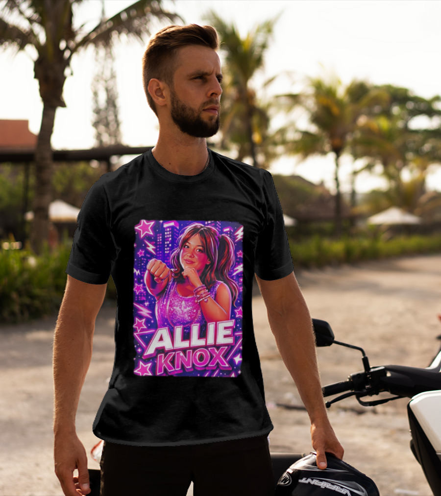 Allie Knox Retro Neon City Lights Style With Stars T-Shirt