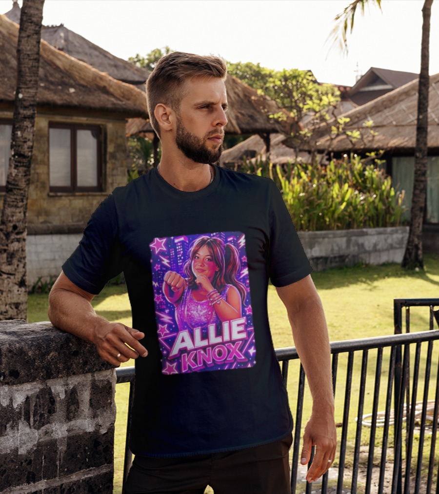 Allie Knox Retro Neon City Lights Style With Stars T-Shirt