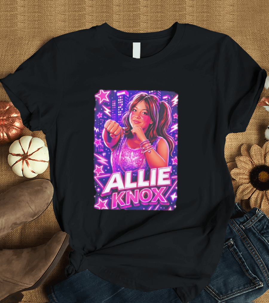 Allie Knox Retro Neon City Lights Style With Stars T-Shirt
