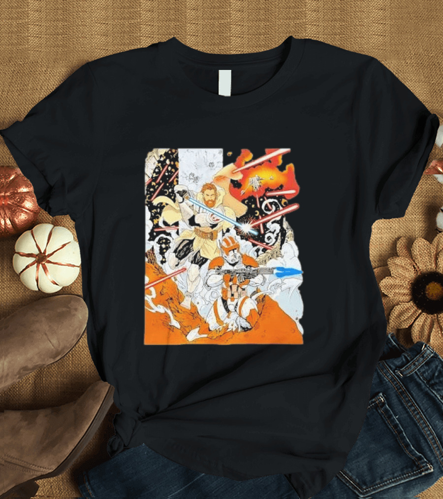 Obi Wan Kenobi Commander Cody Battlefront Action Scene Star Wars T-Shirt