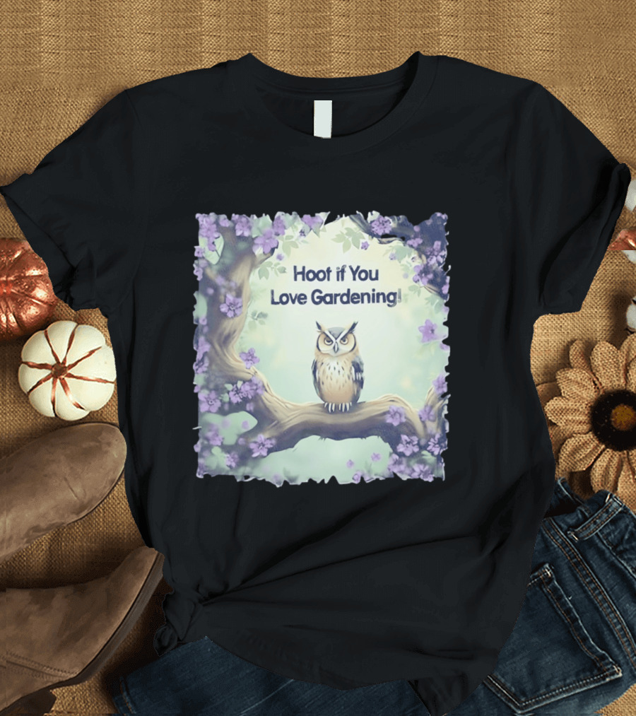 Hoot If You Love Gardening Owl In Blossom Tree T-Shirt