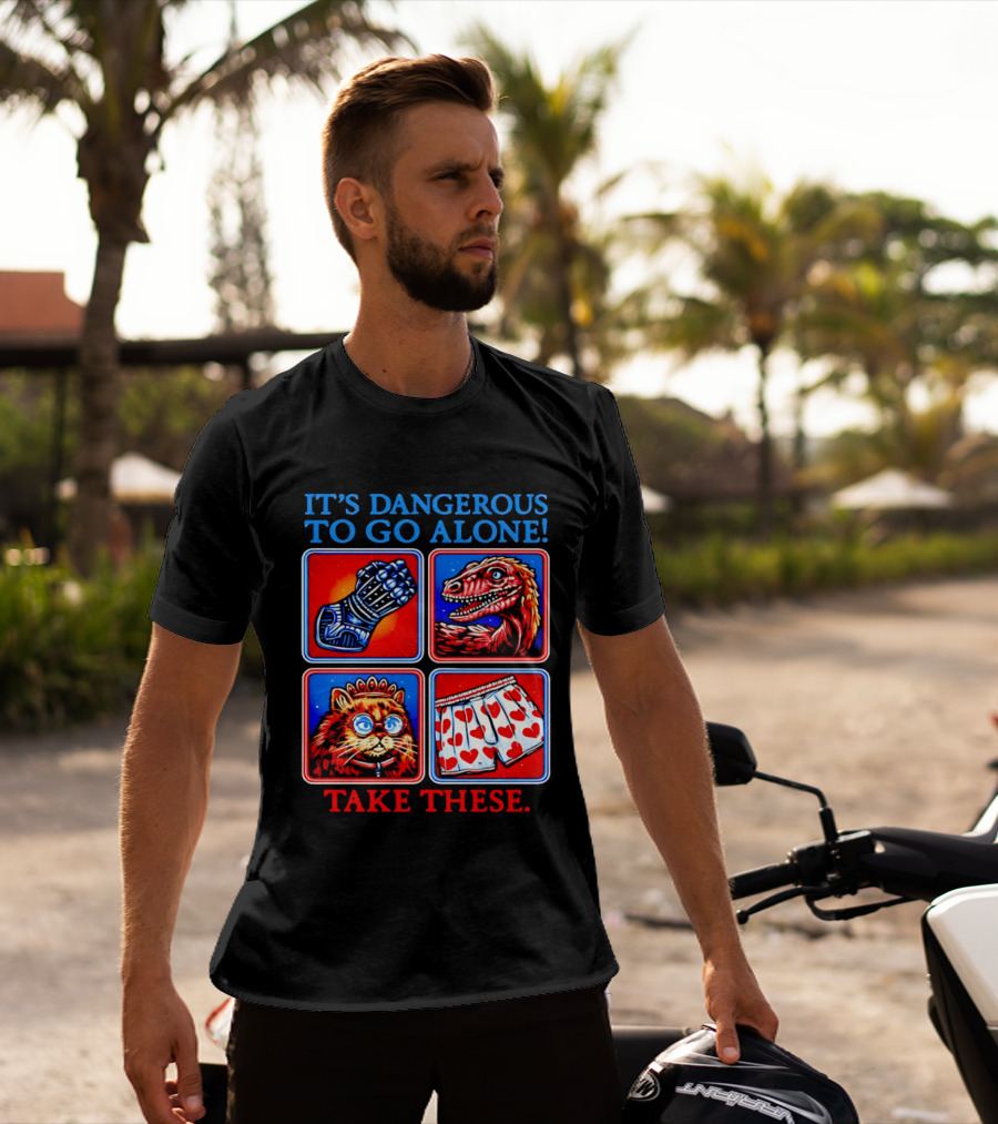 It's Dangerous To Go Alone Take These Gauntlet Raptor Cat Heart Boxers T-Shirt