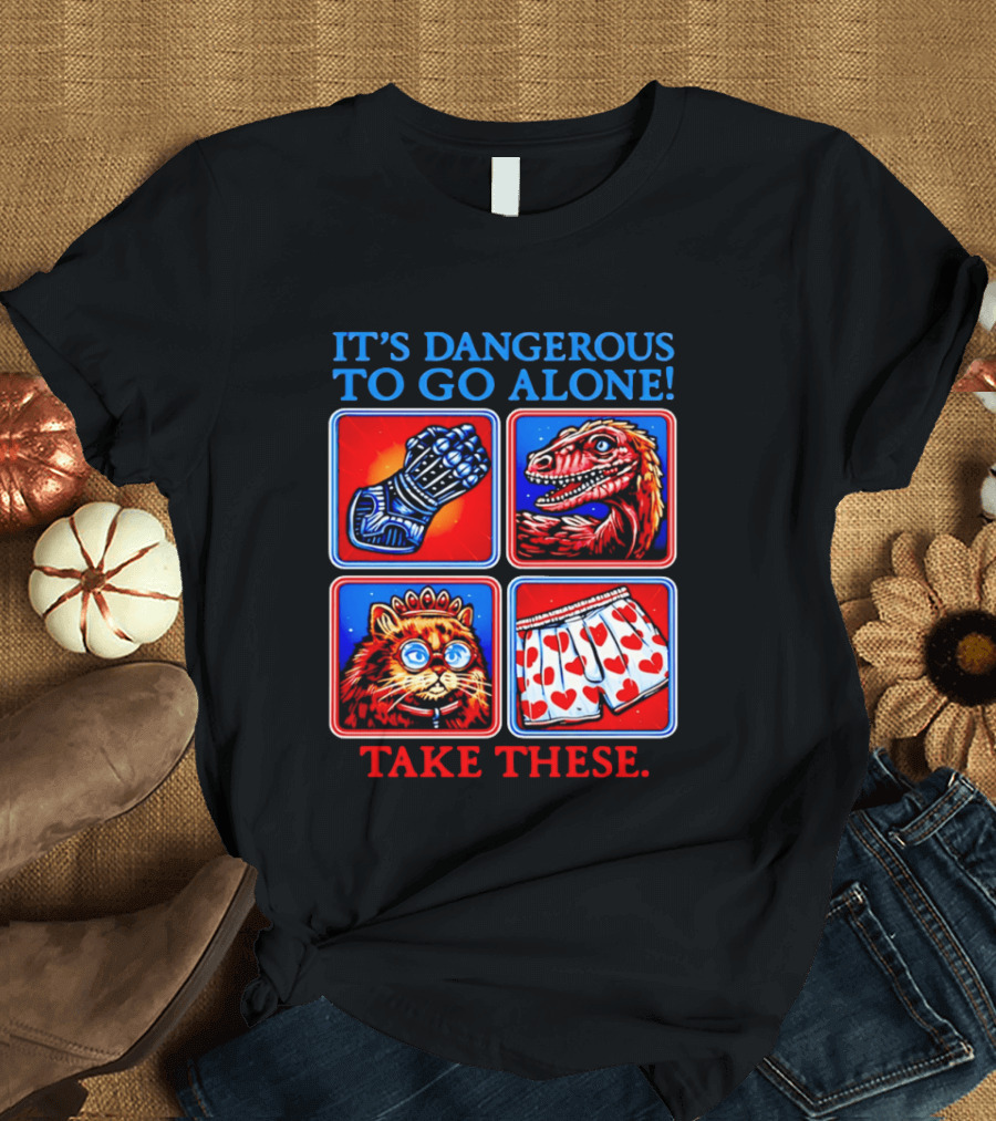 It's Dangerous To Go Alone Take These Gauntlet Raptor Cat Heart Boxers T-Shirt