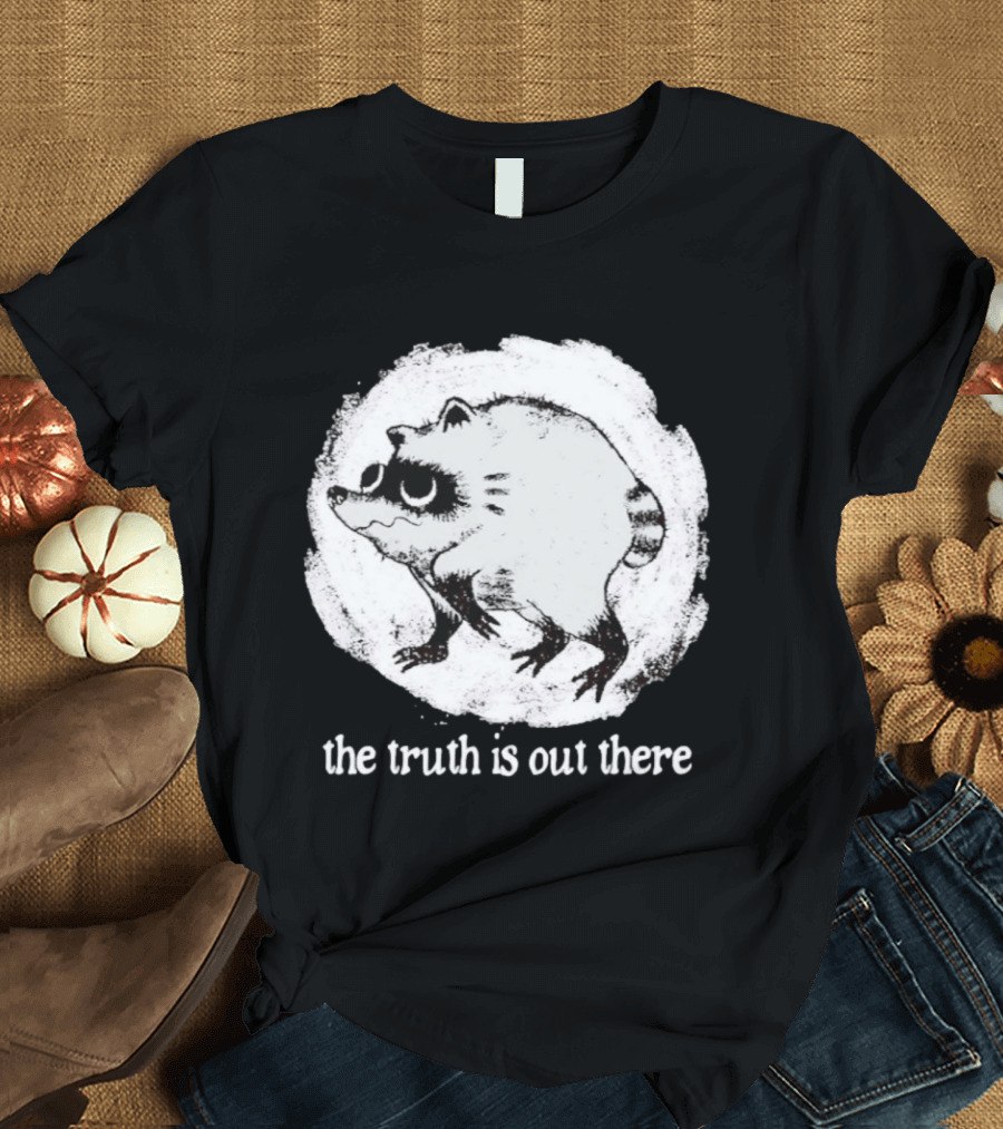 Jimothy The Raccoon The Truth Is Out There Black And White Sketch T-Shirt