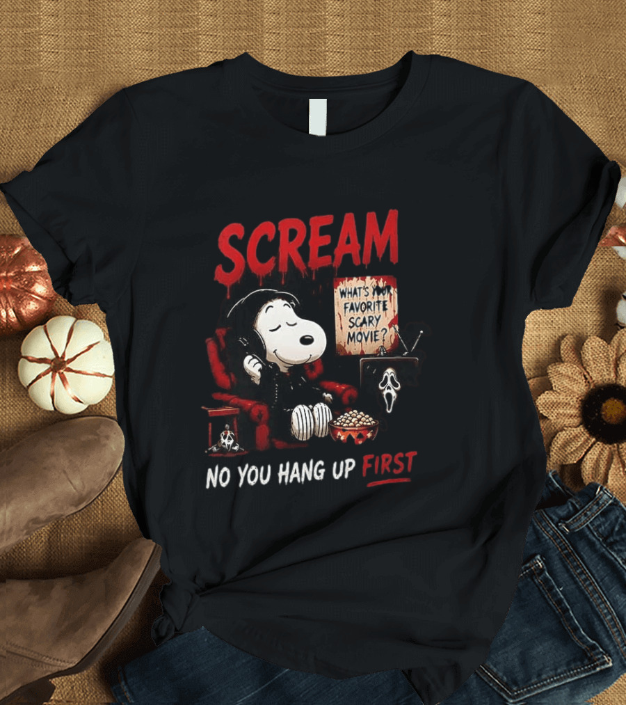 Snoopy Scream No You Hang Up First Scary Movie Popcorn T-Shirt