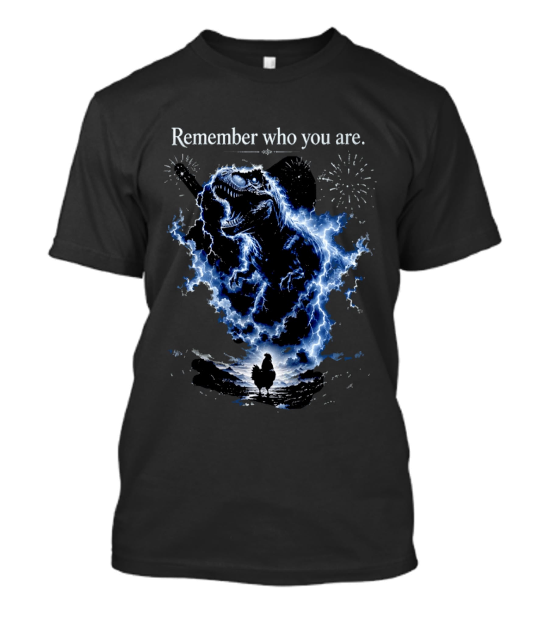 T Rex Chicken Evolution Remember Who You Are Lightning Fireworks T-Shirt