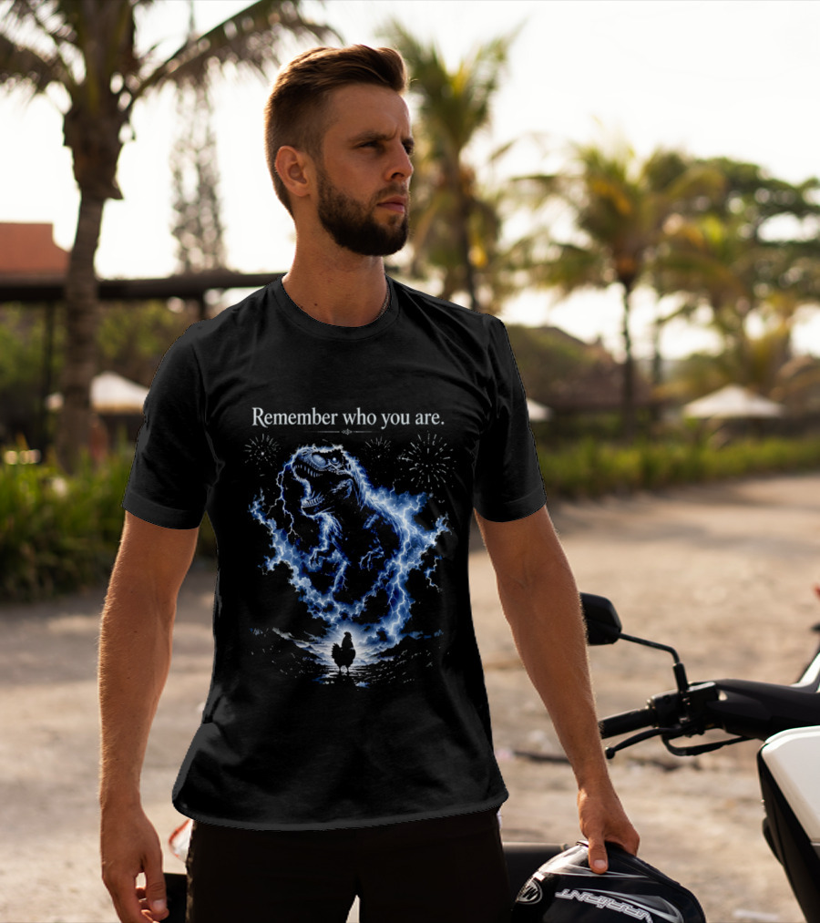 T Rex Chicken Evolution Remember Who You Are Lightning Fireworks T-Shirt