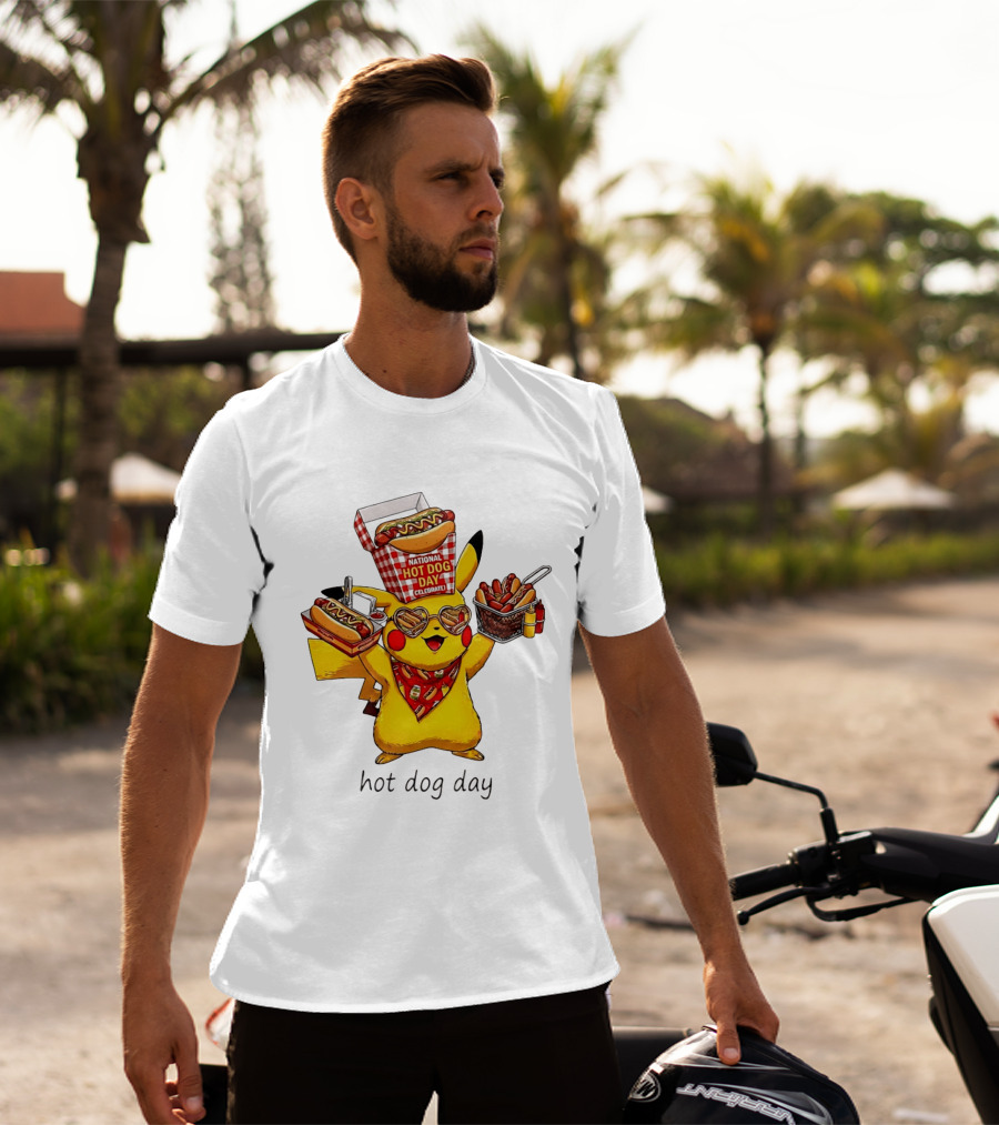 National Hot Dog Day Pikachu Heart Sunglasses Celebrate T-Shirt
