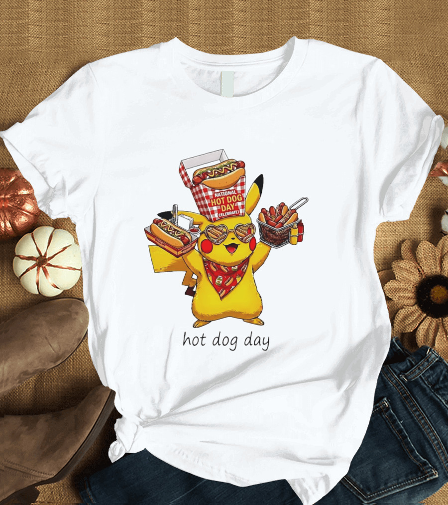 National Hot Dog Day Pikachu Heart Sunglasses Celebrate T-Shirt