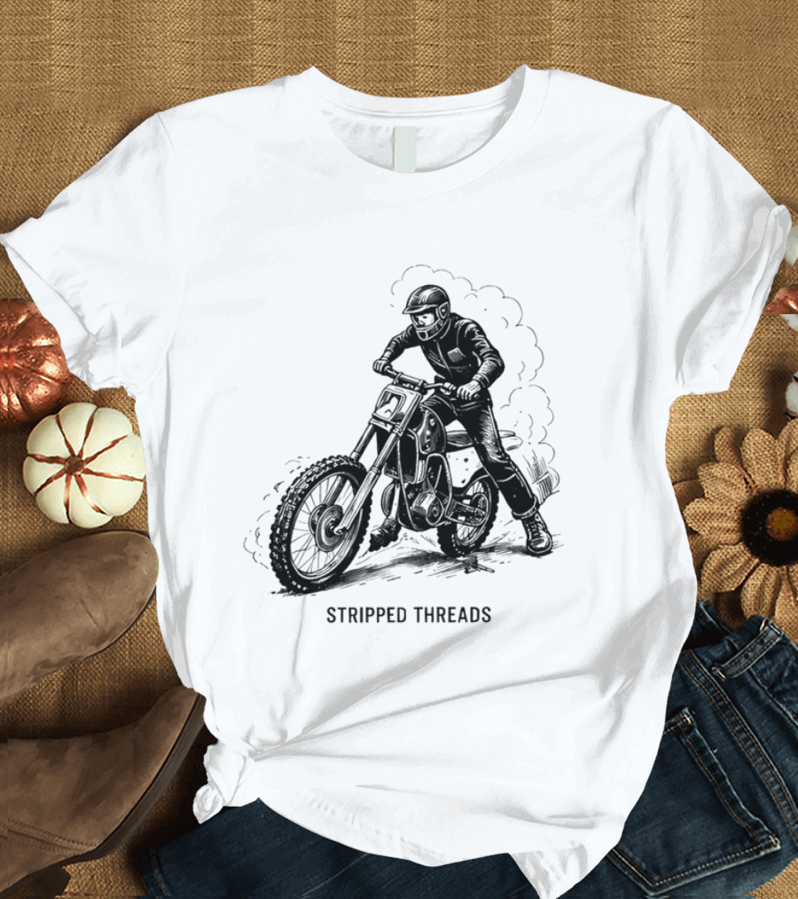 Stripped Threads Dirt Bike Rider Vintage Motocross T-Shirt
