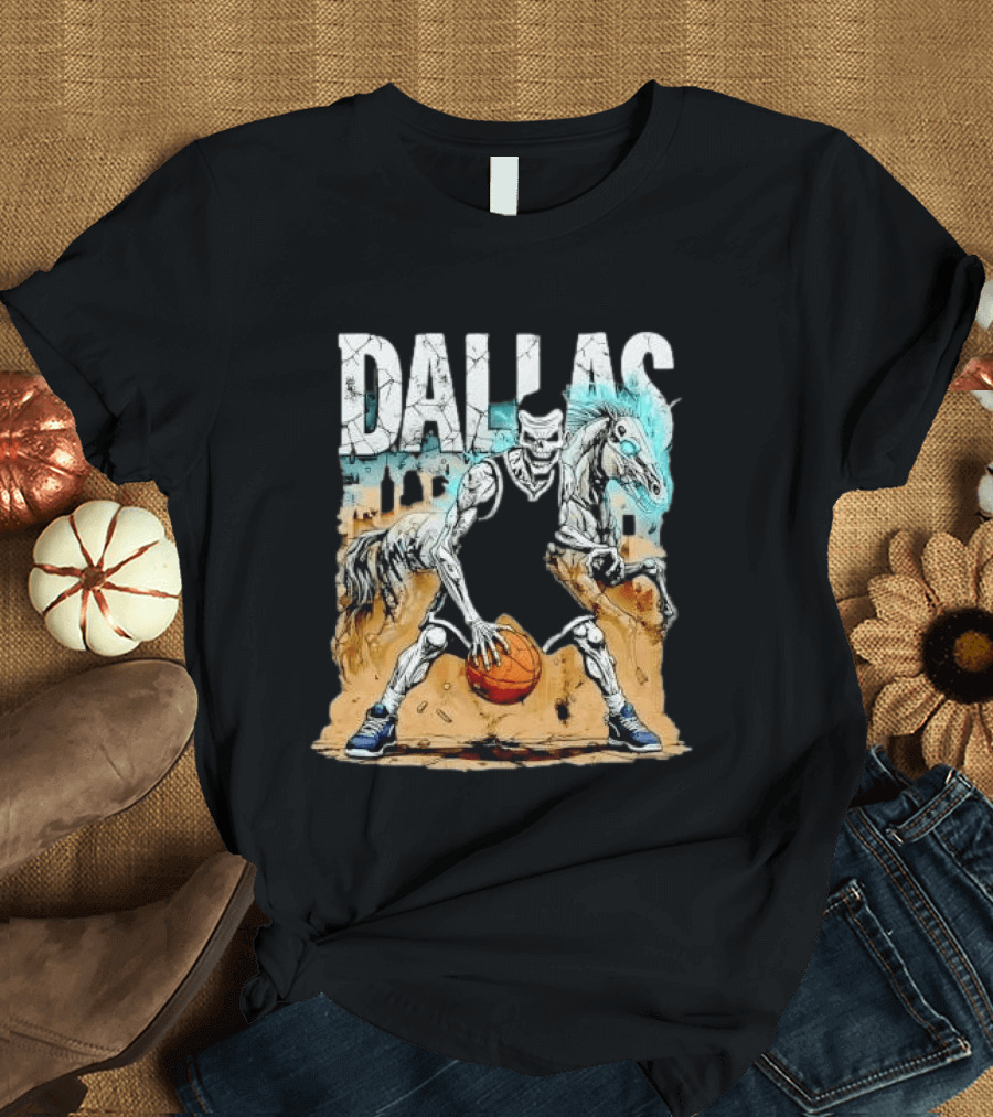 Undead Basketball Player Dribbling Skeleton Horse DALLAS T-Shirt