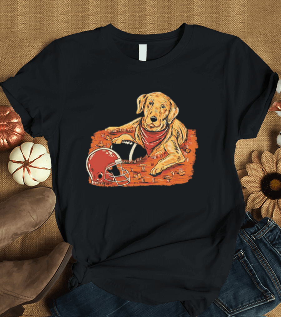 Labrador Retriever Fall Football Scene With Maroon Helmet T-Shirt