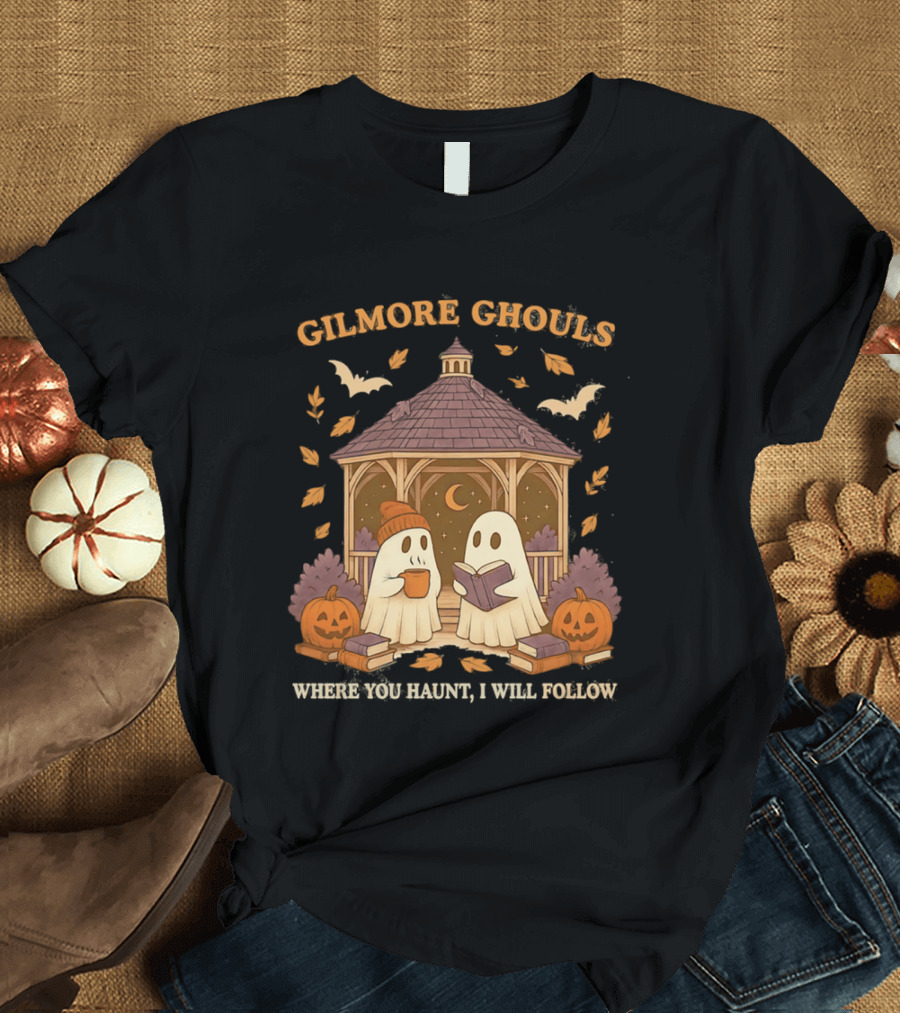 Gilmore Ghouls Where You Haunt I Will Follow Gilmore Girls Halloween Pumpkins Ghosts Cozy Scene T-Shirt