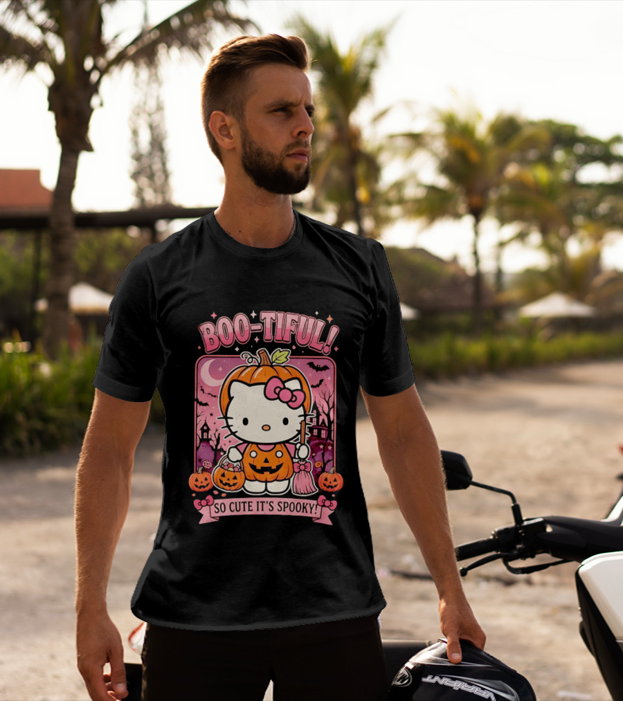 Boo Tiful Hello Kitty So Cute It's Spooky Halloween Pumpkin T-Shirt