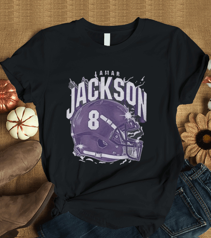 Lamar Jackson 8 Purple Helmet Baltimore Ravens T-Shirt