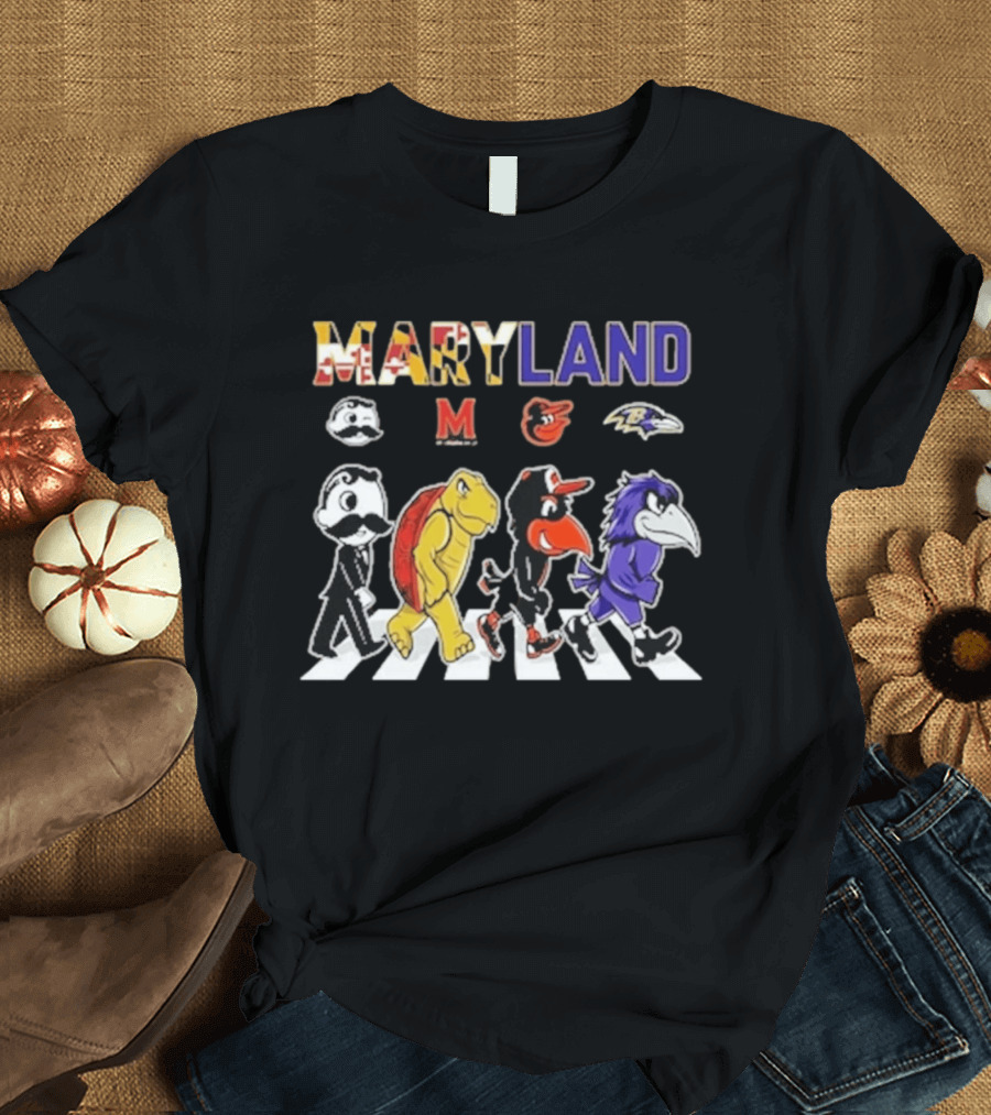Maryland Sports Mascots Abbey Road Terrapin Oriole Raven Historical Sports Teams T-Shirt