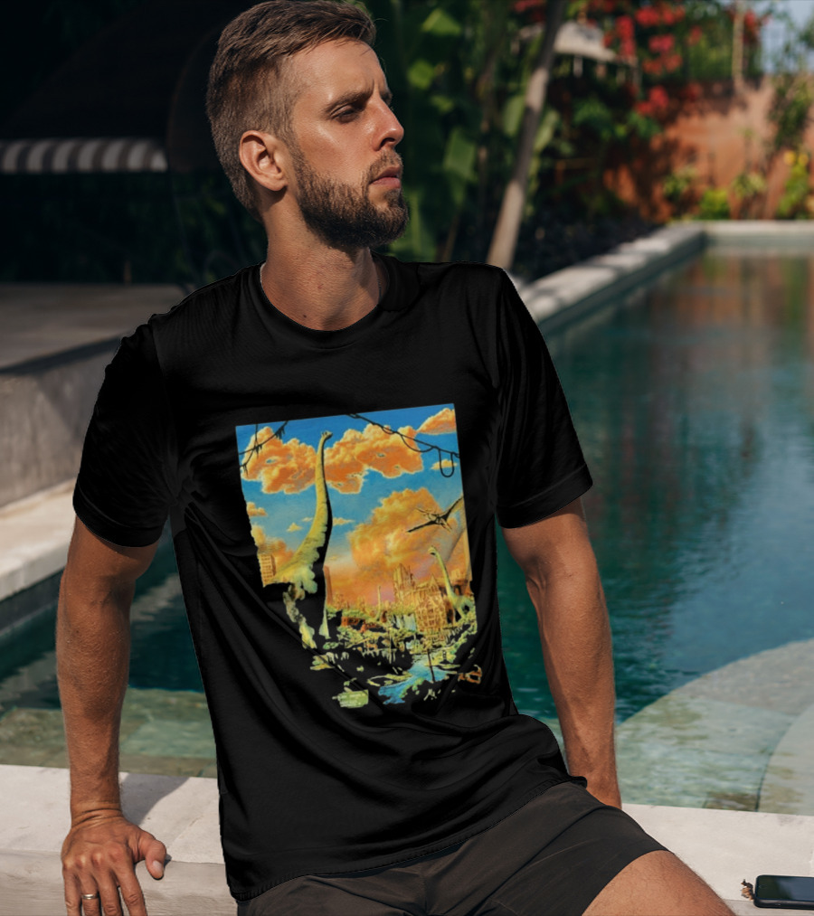 Phish Syracuse NY July 21 2026 St Joseph Health Amphitheatre Dinosaur Cityscape T-Shirt