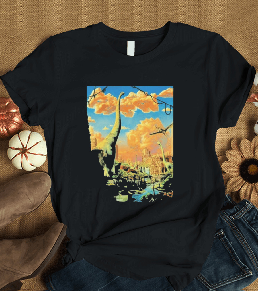 Phish Syracuse NY July 21 2026 St Joseph Health Amphitheatre Dinosaur Cityscape T-Shirt