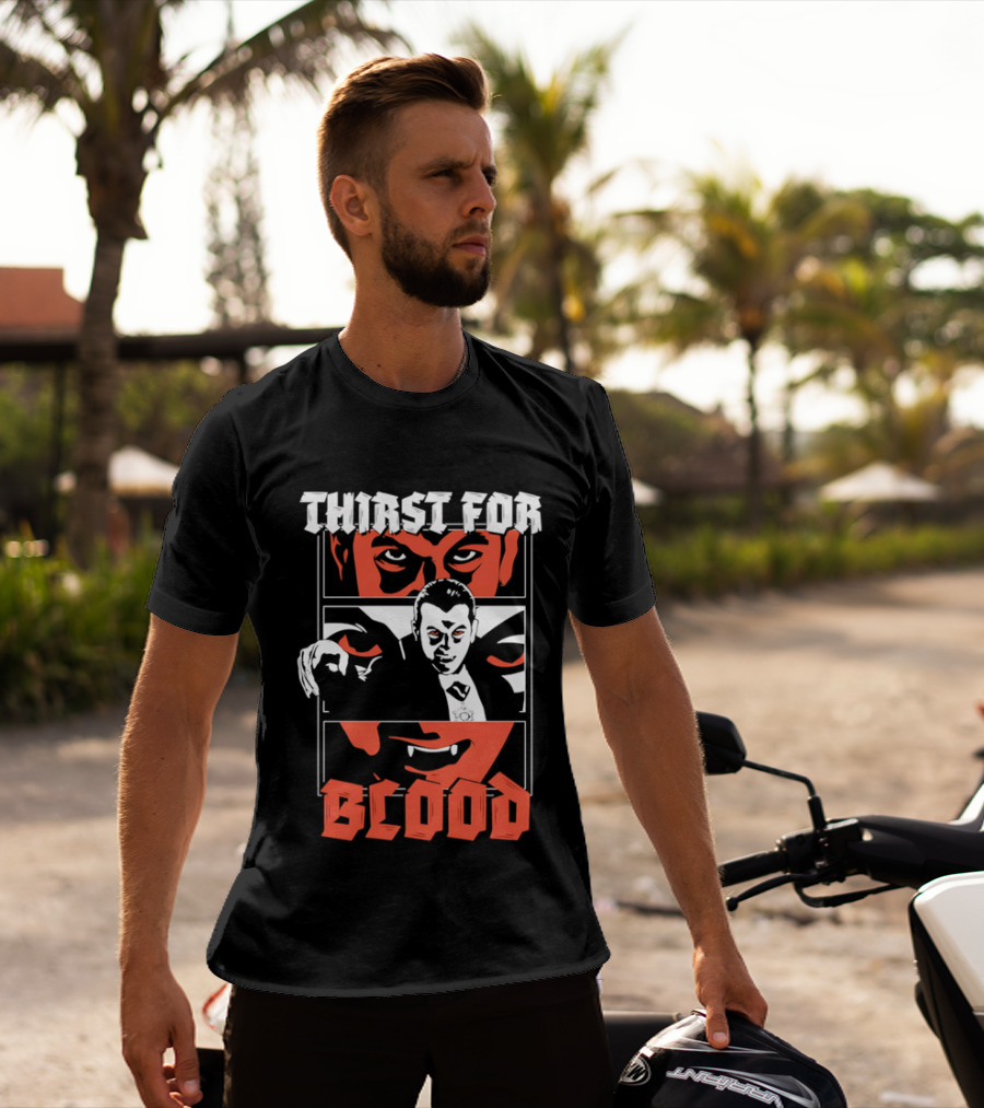 Thirst For Blood Vampire Horror Iconic Red Face T-Shirt