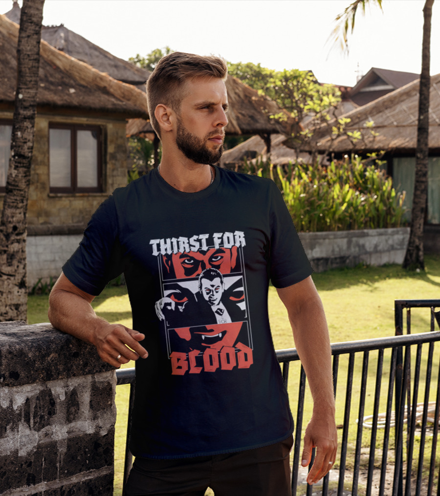 Thirst For Blood Vampire Horror Iconic Red Face T-Shirt