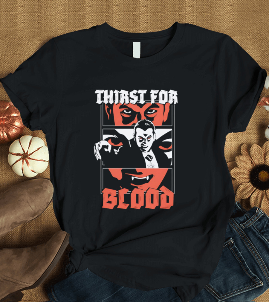 Thirst For Blood Vampire Horror Iconic Red Face T-Shirt