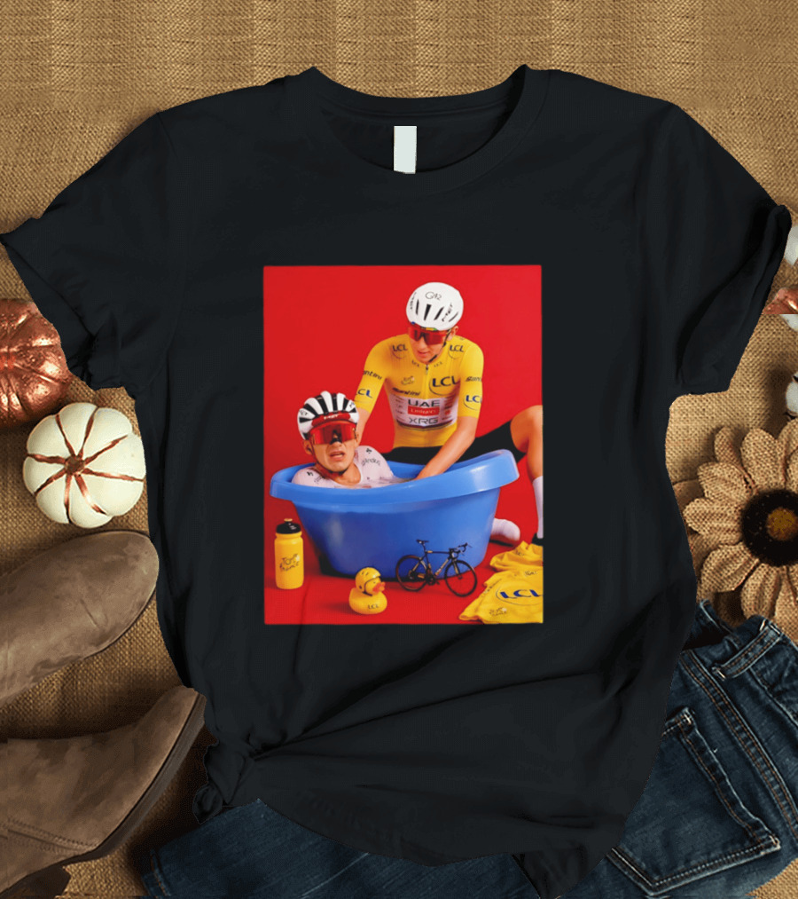 Tadej Pogačar Isaac Del Toro LCL UAE Team 2026 Cycling Bath Scene T-Shirt