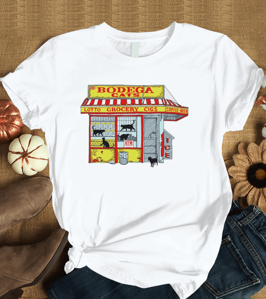 Bodega Cats Grocery Cigs Lotto Coffee Beer Ice ATM T-Shirt