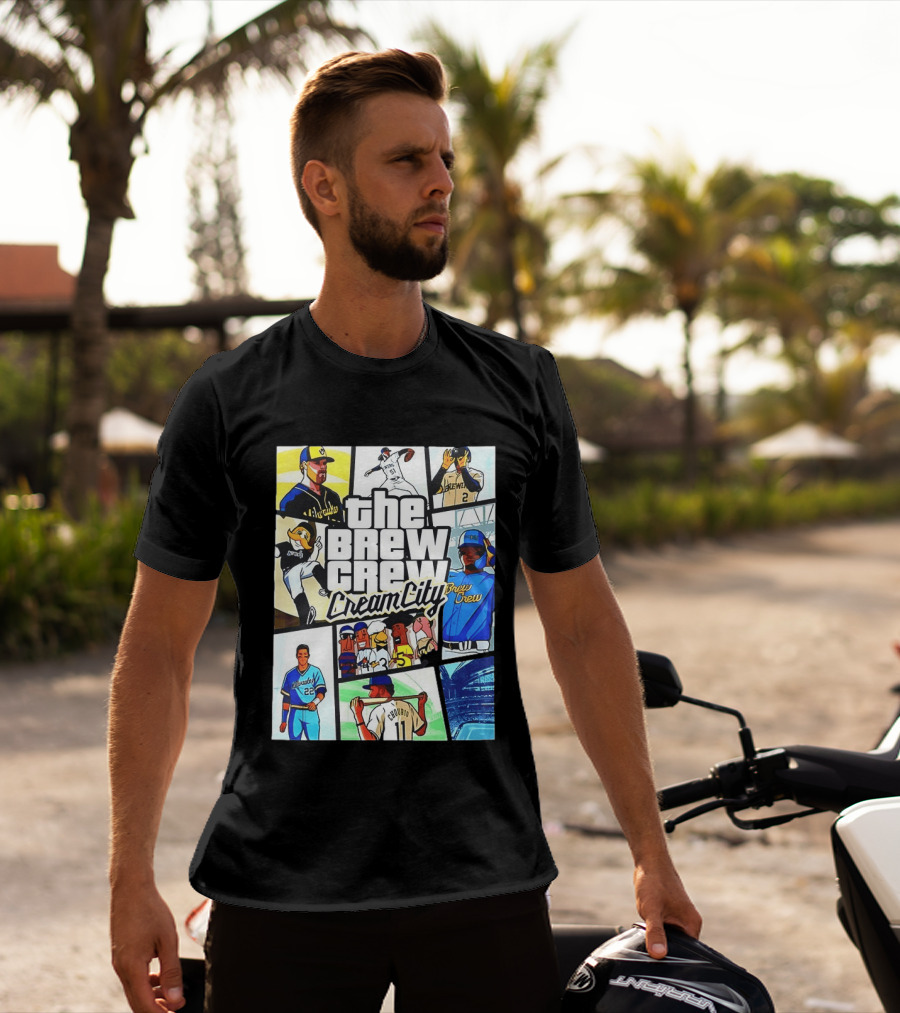The Brew Crew Cream City Milwaukee Brewers Baseball Players Montage T-Shirt