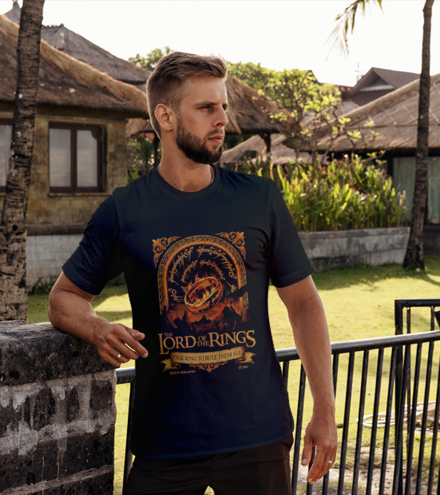 The Lord Of The Rings One Ring To Rule Them All Iconic Inscription And Flaming Ring T-Shirt