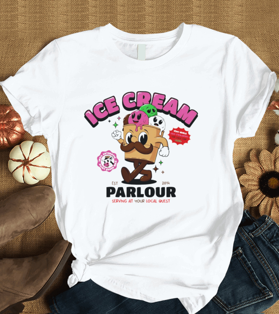 Ice Cream Parlour Est 2014 Serving At Your Local Quest Cartoon Characters Fun Scoop Club T-Shirt