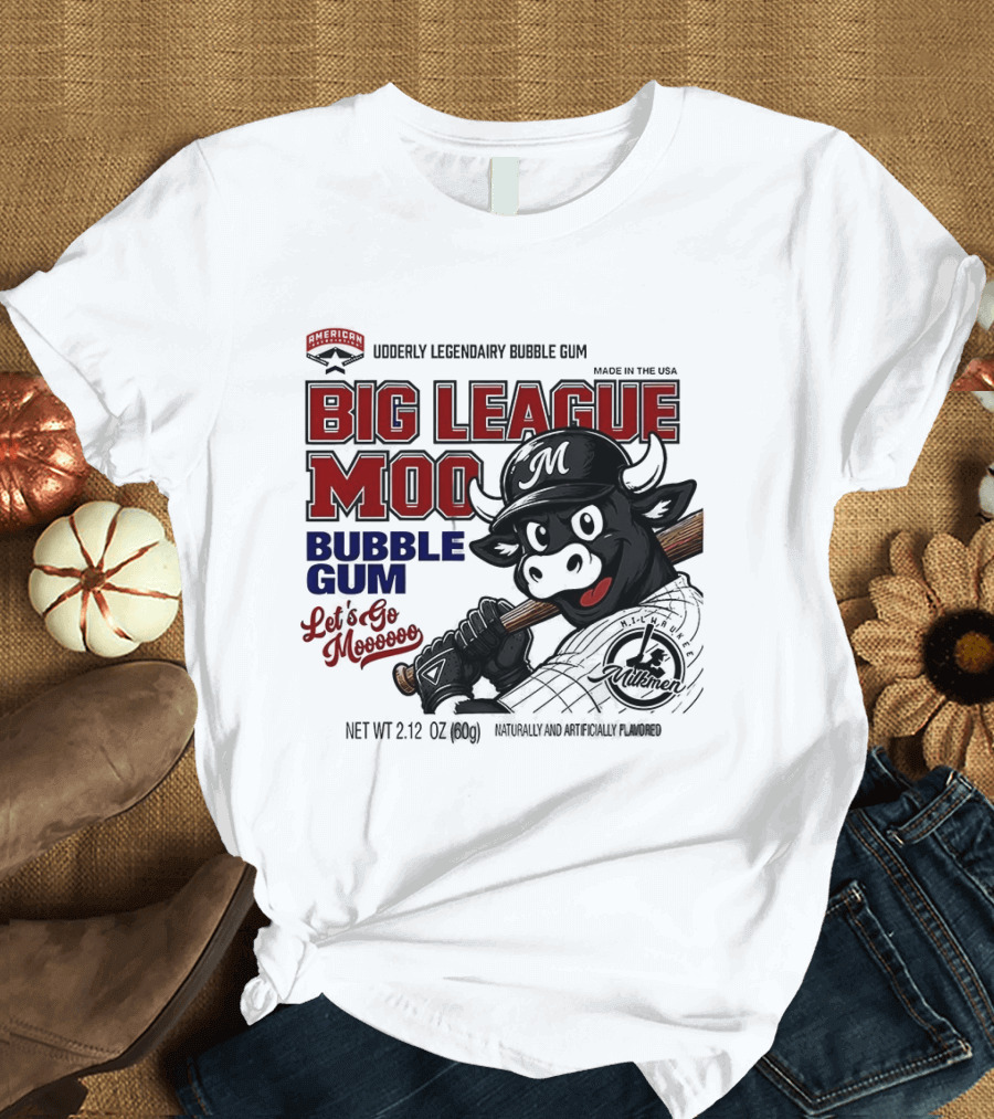 Milwaukee Milkmen Big League Moo Bubble Gum Udderly Legendary Made In USA T-Shirt