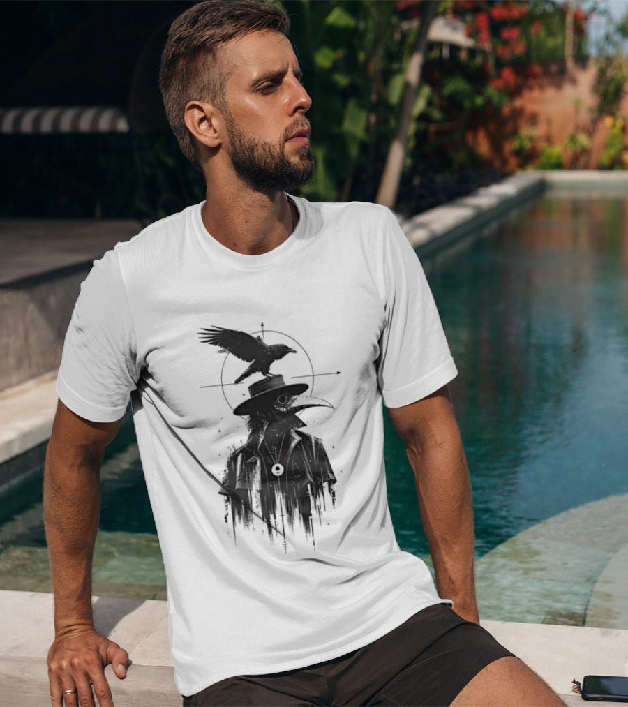 Plague Doctor With Raven Gothic Minimalist Short Sleeve T-Shirt
