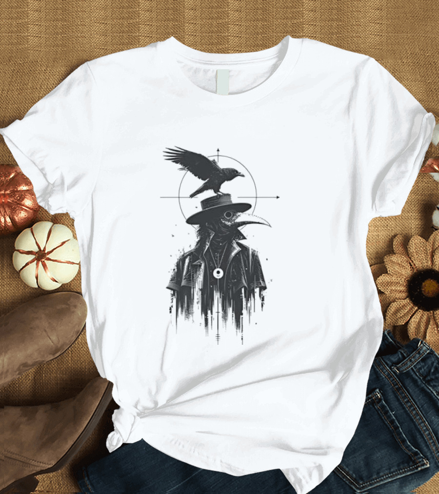 Plague Doctor With Raven Gothic Minimalist Short Sleeve T-Shirt