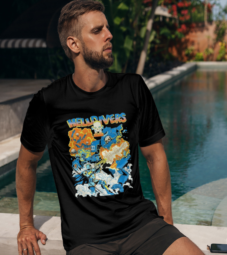 Helldivers 2 Explosive Battle Remember Outpost 32 Retro Skull Warfare T-Shirt
