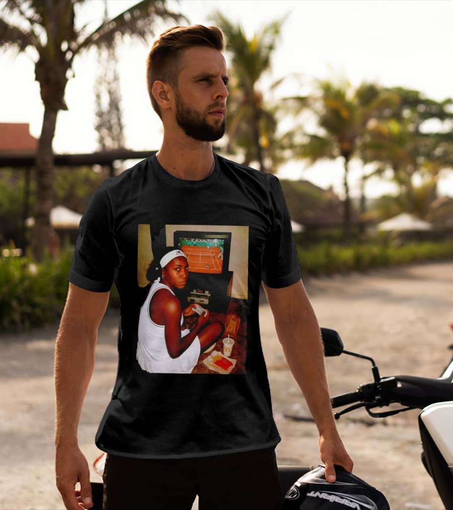 Coco Gauff Playing Retro Tennis Video Game With McDonald's Snacks T-Shirt