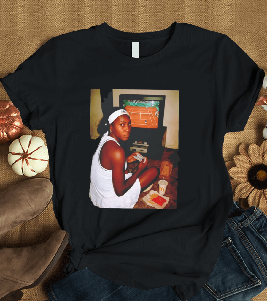 Coco Gauff Playing Retro Tennis Video Game With McDonald's Snacks T-Shirt